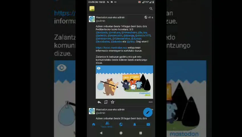 Fedilab aplikazioan denbora lerroak antolatu